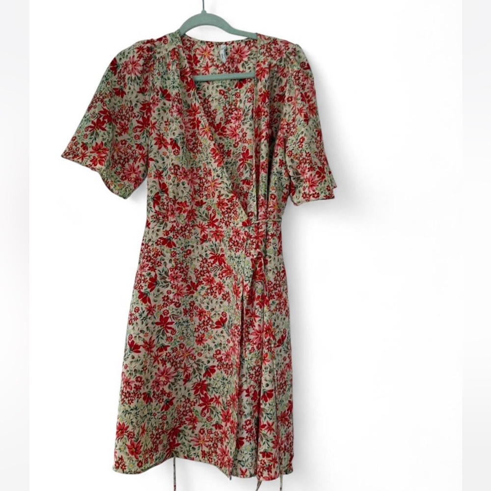 Mango Red and Green Floral Midi Dress
